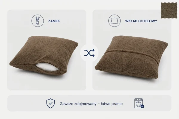 Poduszka dekoracyjna jasiek 45 x 45 poszewka brąz boucla Family Meble — widoki i detale