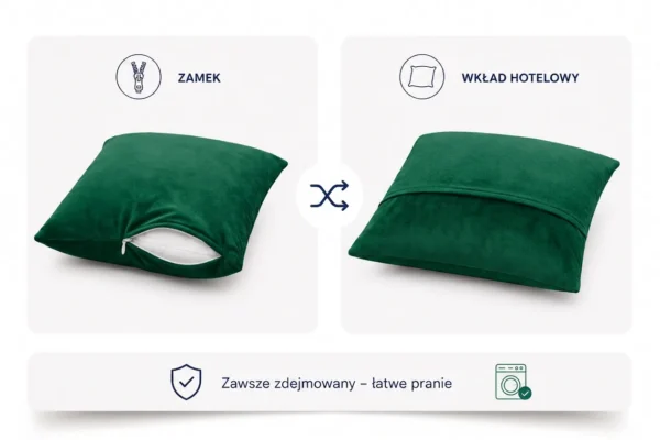 Poduszka dekoracyjna jasiek 45 x 45 poszewka zielony welur Family Meble — widoki i detale