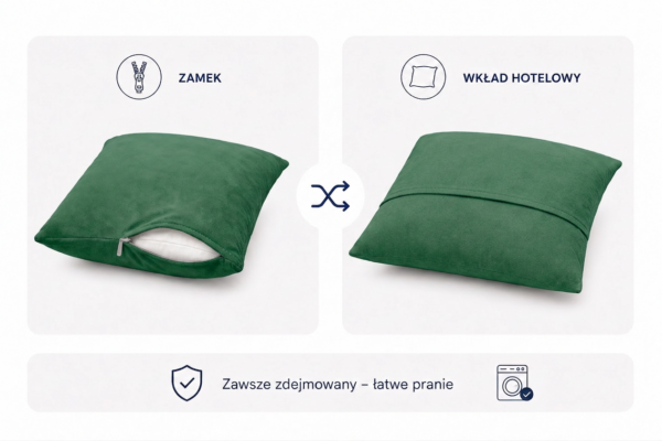 Poduszka dekoracyjna jasiek 45 x 45 poszewka butelkowa zieleń monolit — widoki i detale