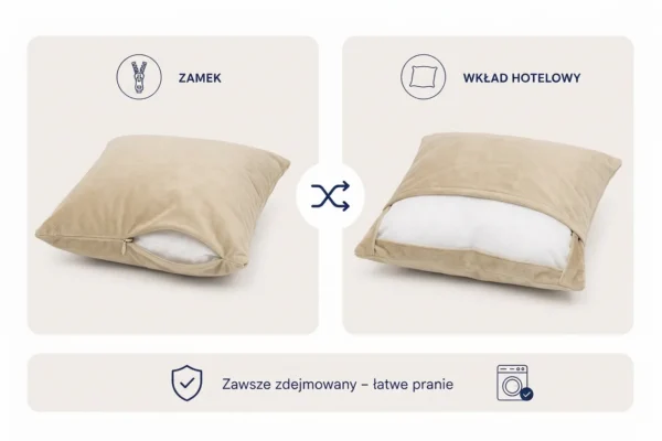 Poduszka dekoracyjna jasiek 45 x 45 poszewka jasny beż aksamit Family Meble — widoki i detale