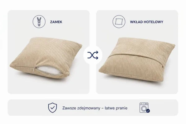 Poduszka dekoracyjna jasiek 45 x 45 poszewka beżowy sztruks Family Meble — widoki i detale