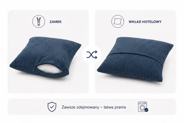 Poduszka dekoracyjna jasiek 45 x 45 poszewka granatowy sztruks Family Meble — widoki i detale