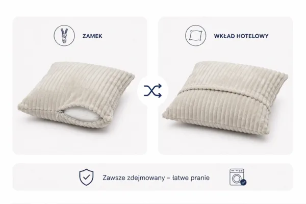 Poduszka dekoracyjna jasiek 45 x 45 poszewka beż sztruks Family Meble — widoki i detale