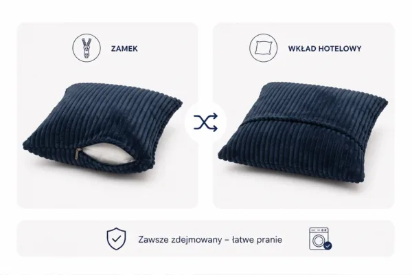Poduszka dekoracyjna jasiek 45 x 45 poszewka granatowy sztruks Family Meble — widoki i detale