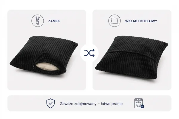 Poduszka dekoracyjna jasiek 45 x 45 poszewka czarny sztruks Family Meble — widoki i detale