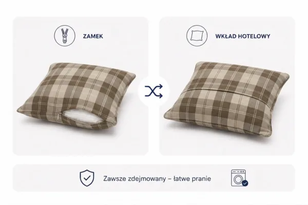 Poduszka dekoracyjna jasiek 45 x 45 poszewka kratka brąz Family Meble — widoki i detale