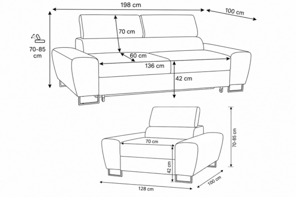 Zestaw wypoczynkowy sofa kanapa 2 fotele różowy welur Savio Family Meble — wymiary