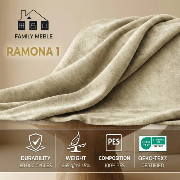 Fotel pufa podnóżek f spania pojemnik beż szenil salonu Komo Family Meble — tkanina