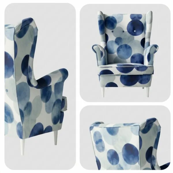 Fotel uszak skandynawski niebieski wzór groszki Glamour Design Family Meble — detale