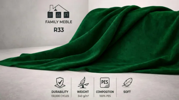 Fotel uszak skandynawski salonu zielony aksamit welur welwet Family Meble — tkanina