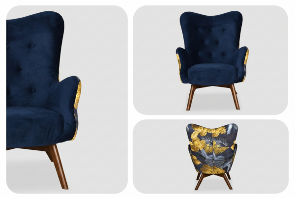 Fotele uszaki skandynawskie niebieska mostera Luna Print Duo Family Meble — detale