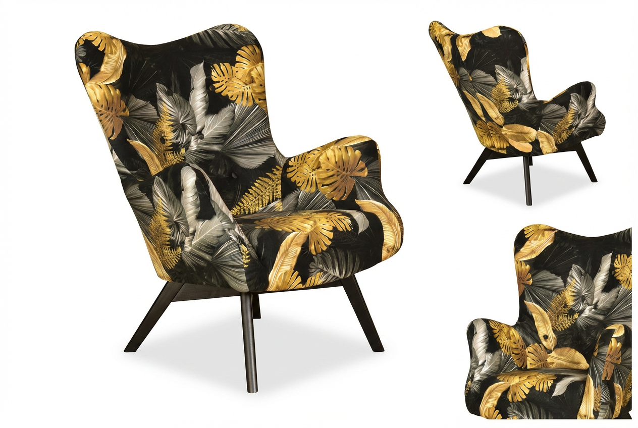 Fotel skandynawski Luna Print Family Meble — żółty