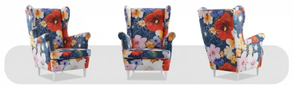 Fotel uszak skandynawski podnóżkiem pufą kwiaty maki Print Family Meble — widoki produktu