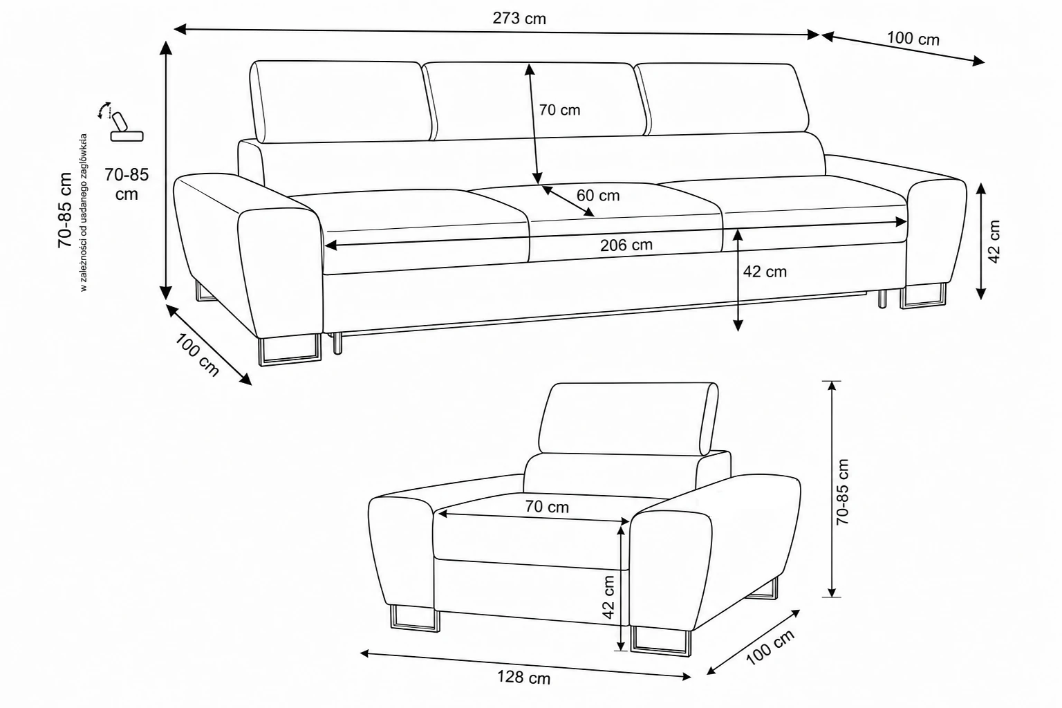 Zestaw wypoczynkowy sofa 3 kanapa fotele zielony boucla Savio Family Meble — wymiary