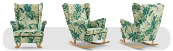 Fotel uszak skandynawski bujany płozach monstera zielony Print Family Meble — widoki produktu