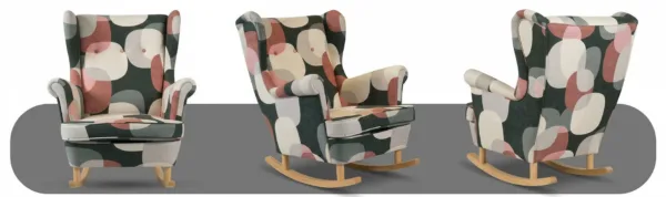 Fotel uszak skandynawski bujany płozach groszki wzorek Design Family Meble — widoki produktu