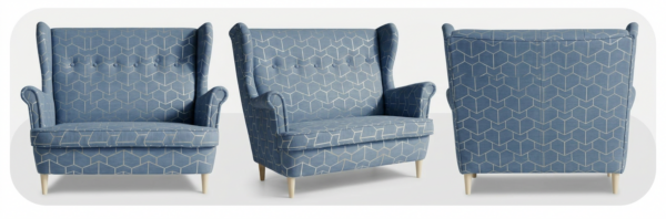 Sofa Kanapa Uszak Skandynawska Niebieski Welur Designerska Family Meble — widoki produktu