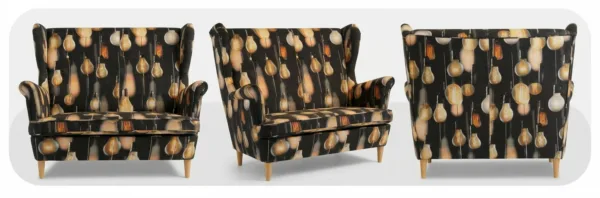 Sofa Kanapa Uszak Skandynawska Czarny Żółty Wzór Decor Design Family Meble — widoki produktu