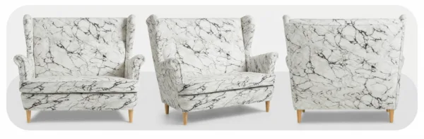 Sofa Kanapa Uszak Skandynawska Biały Marmur CARRARA Salon Family Meble — widoki produktu