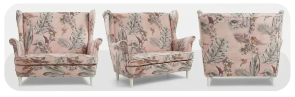 Sofa Kanapa Uszak Skandynawska Różowa Pudrowa Pastelowa Welur Family Meble — widoki produktu