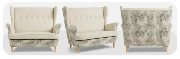 Sofa Kanapa Uszak Skandynawska Liście tropikalne welur Print Familu Meble — widoki produktu