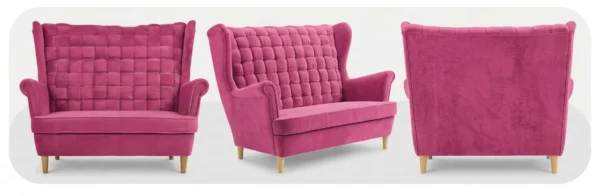 Sofa Kanapa Uszak Skandynawska fuksja pink welur sprężyn Carol Family Meble — widoki produktu