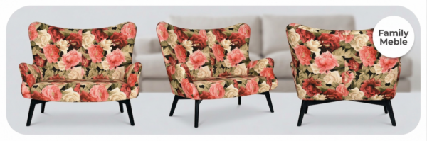 Sofa Kanapa Uszak Skandynawska kwiaty piwonie welur Luna Print Family Meble — widoki produktu