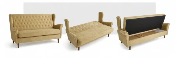 Wersalka Uszak welur pikowany designerska sofa beżowa Diana Family Meble — widoki produktu