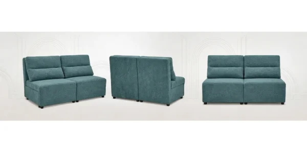 Kanapa 2 os sofa rozkładana spania pojemnik niebieski welur KIMO Family — widoki produktu