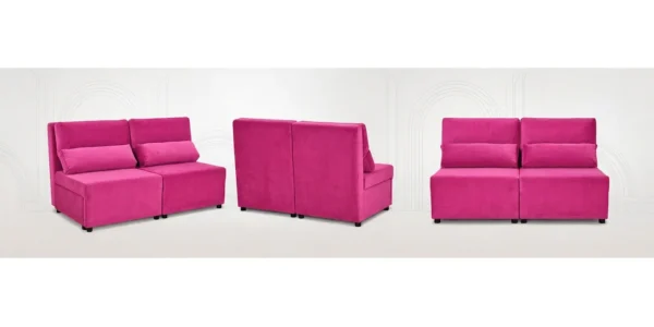 Kanapa 2 os sofa rozkładana spania pojemnik różowy welur KIMO Family Meble — widoki produktu