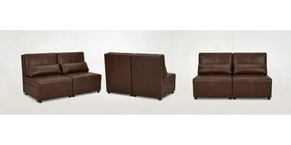 Kanapa 2 os sofa rozkładana spania pojemnik brązowa ekoskóra Kimo Family — widoki produktu