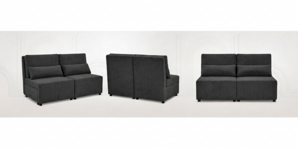 Kanapa 2 os sofa rozkładana spania pojemnik czarny sztruks sztruks KIMO — widoki produktu
