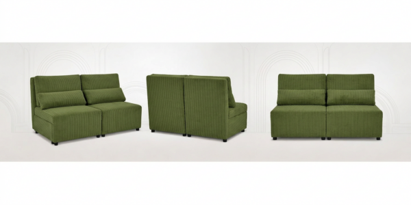 Kanapa 2 os sofa rozkładana spania pojemnik zielony sztruks Kimo Family — widoki produktu