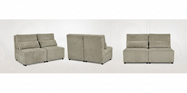Kanapa 2os sofa rozkładana spania szary beż gruby sztruks KIMO Family Meble — widoki produktu