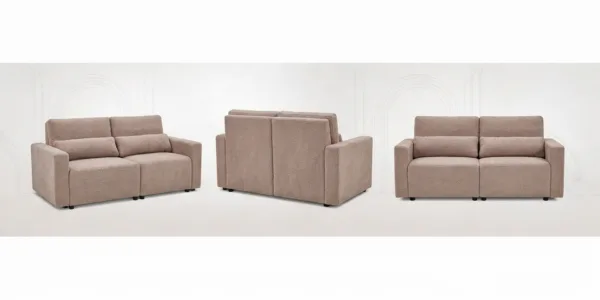 KANAPA 2 os sofa rozkładana spania pojemnik pudrowy róż welur Komo Family — widoki produktu