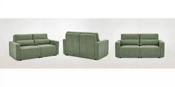 Kanapa 2 os sofa rozkładana spania pojemnik miętowy jasny welur Komo Family — widoki produktu