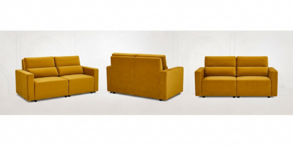 Kanapa 2 os sofa rozkładana spania pojemnik żółty welur Komo Family Meble — widoki produktu