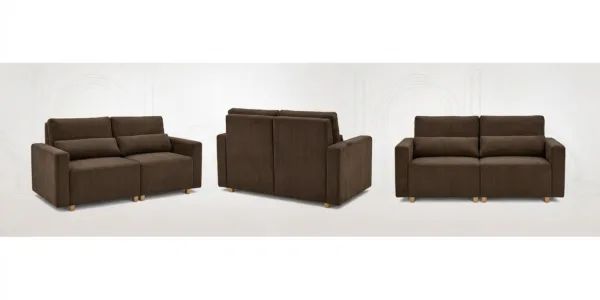 Kanapa 2 sofa rozkładana spania pojemnik brązowy sztruks Komo Family Meble — widoki produktu