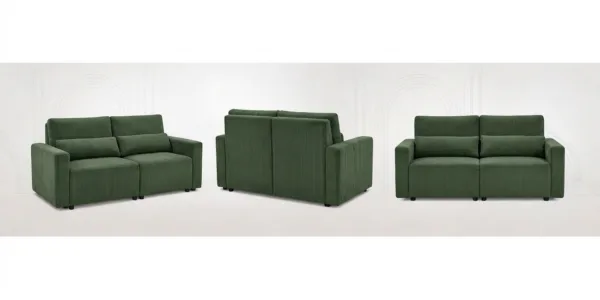 Kanapa 2 os sofa rozkładana spania pojemnik butelkowa zieleń sztruks Komo — widoki produktu