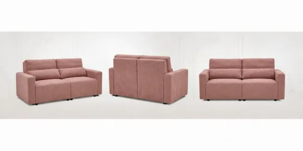 KANAPA 2 os sofa rozkładana spania pojemnik pudrowy róż welur wygodna Komo — widoki produktu
