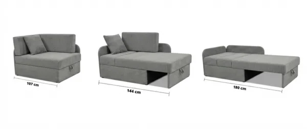 Łóżko dziecięce sofa kanapa rozkładana pojemnik szary welur Denis Family — widoki produktu