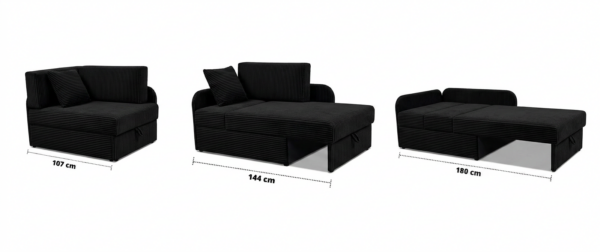 Łóżko dziecięce sofa kanapa rozkładana czarny gruby sztruks Denis Family — widoki produktu