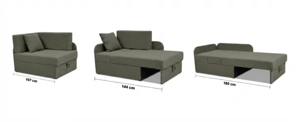 Łóżko dziecięce sofa kanapa rozkładana pojemnik szary welur Denis Family — widoki produktu
