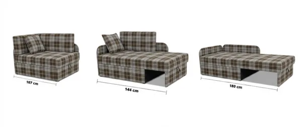 Łóżko dziecięce sofa kanapa rozkładana pojemnik beż kratka Denis Family — widoki produktu