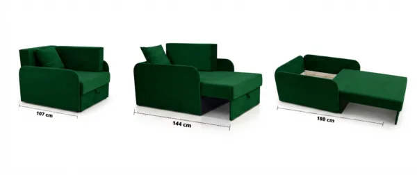 Łóżko dziecięce sofa kanapa zielony welur wygodna Denis 3B Family Meble — widoki produktu