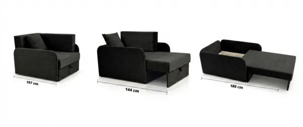 Łóżko dziecięce sofa kanapa czarny welur wygodne do salonu Denis 3B Family — widoki produktu