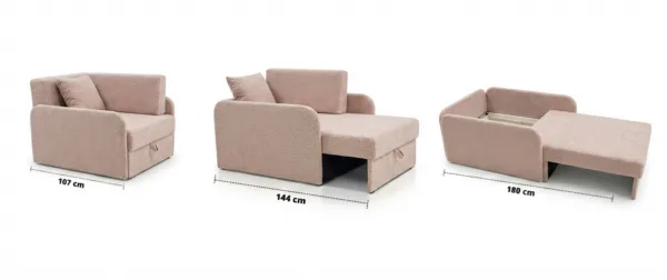Łóżko dziecięce sofa kanapa rozkładana pojemnik pudrowy róż Denis 3B Family — widoki produktu