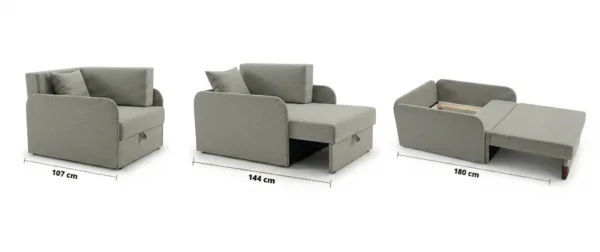 Łóżko dziecięce sofa kanapa rozkładana fotel pojemnik czarno biały Denis 3B — widoki produktu