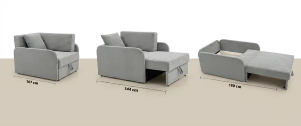 Łóżko dziecięce sofa kanapa rozkładana pojemnik szary welur Denis 3B Family — widoki produktu