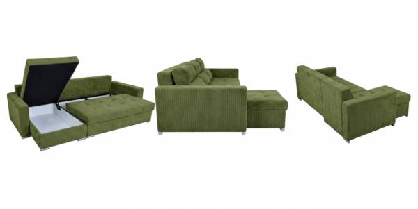 Narożnik rozkładany P/L spania 2 Pojemniki zielony khaki sztruks Varius — widoki produktu